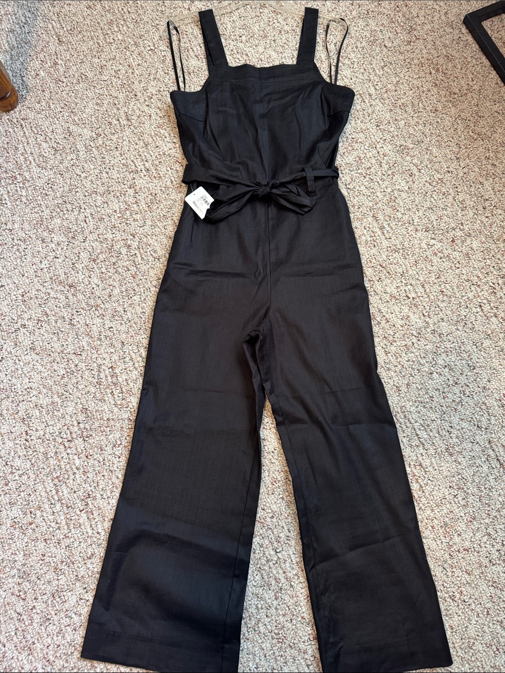 Level 99 Black Linen-Blend Tie-Waist Jumpsuit